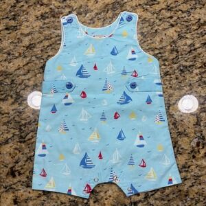 Cotton Kids Baby Boy Sailboat Jon Jon Romper Blue Nautical 6M